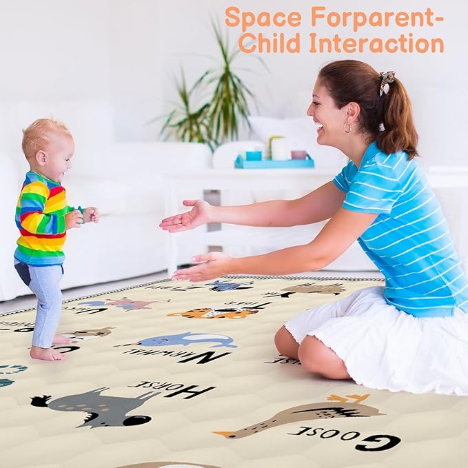 Baby Play MAT 59" X 71", Soft Thickened Anti-Slip Mat for Floor Playpen, Foldable and Machine Washable Baby Crawling Mat