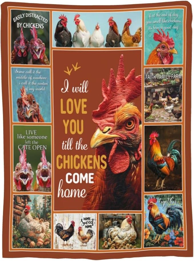 Chicken Blanket Rooster Throw Blanket Flannel Animals Stuff Merch Cozy Decor Fleece Plush Fuzzy Warm Soft Lightweight Bedding Gifts for Chicken Lover Women Men Girl Boy Couch 50"X40"