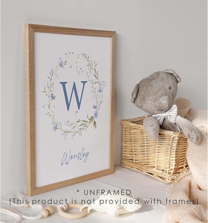 Personalized Name Flower Nursery Wall Art Prints, Crib & Nursery dรฉcor, Newborn Baby Girl Gift Present, Floral Baby Girl Room Pictures, Poster For Baby And Kids (1 Print, Flower 7)