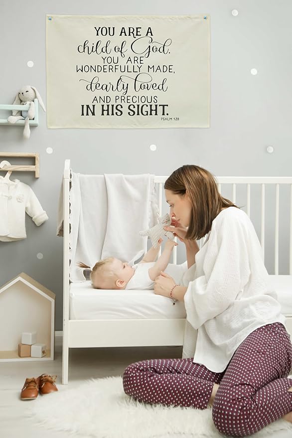 Nursery Wall Decor-Rectangular Canvas Banner Flag Wall Decor for Baby Boy Girl Kids,Nursery Above Crib Bedroom Reading Room Playroom Decor-You are a Child of God-Baby,Shower Birthday Christmas Gift