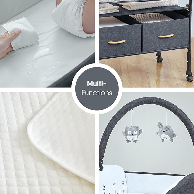 Portable Baby Changing Table with 2 Storage Baskets, BabyBond Foldable Changing Table Dresser Diaper Changing Table Height Adjustable Changing Station for Infant and Newborn(Grey)