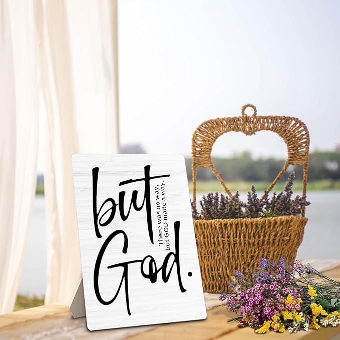 Christian Sign, But God Bible Verse Wooden Stand Sign 5x7 Inch, Christian Gifts for Women Men, Religious Decorations for Home Office Church Prayer Room Desk Table Decor