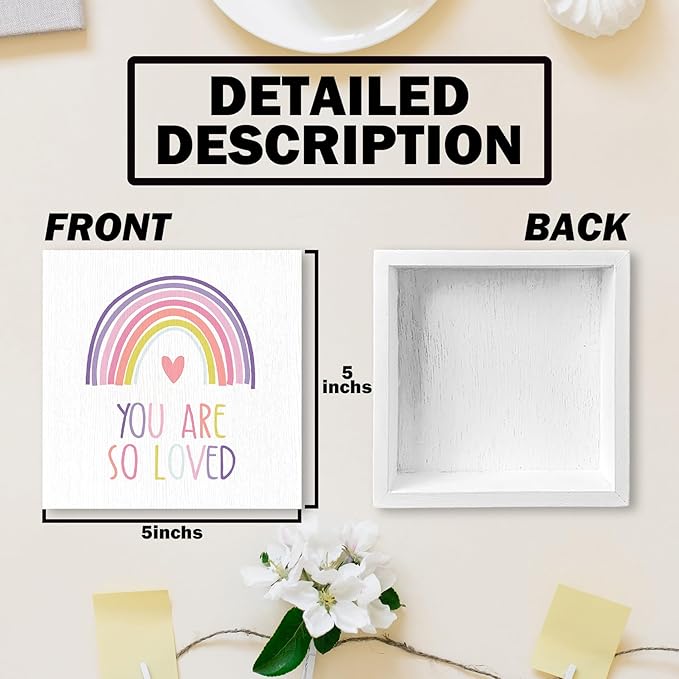 Boho Rainbow Kids Nursery Wood Box Sign - Inspirational Desk Shelf Decor, You Are So Loved Colorful Rainbow Wooden Block Plaque Box Sign for Home Kids Room Nursery Playroom Decorations