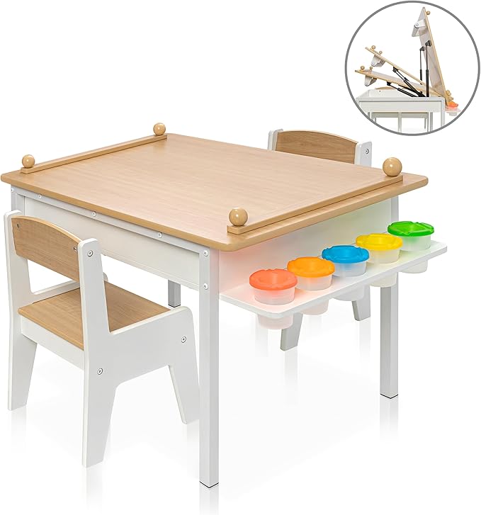 Milliard 2-in-1 Kids Art Table and Chair Set – Activity Table with Storage, Easel Transformation - 5 Paint Cups, and Paper Roll for Endless Creativity