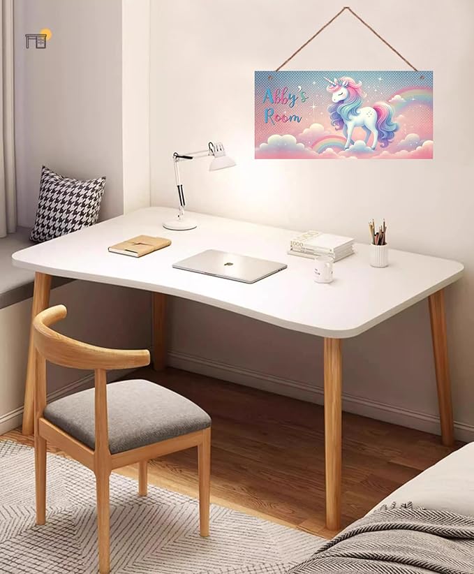 Personalized Sign Unicorn Sign Wall Art Décor For Kids Room Custom Name Door Decor, Rainbow Floral Nursery Art Plate For Girls Room Boys Bedroom Garden