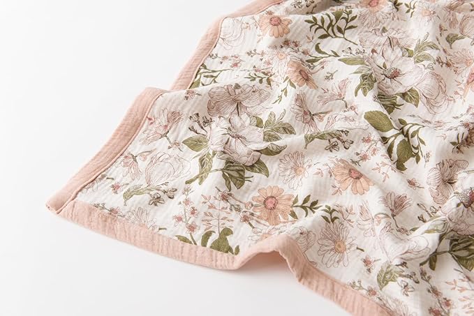 Little Jump 2 Layers Muslin Cotton Baby Blankets - Vintage Floral Toddler Quilt Crib Blanket - Gender Neutral Crib Blanket for Baby Boys and Girls 47"x 47" (Vintage Blossom)
