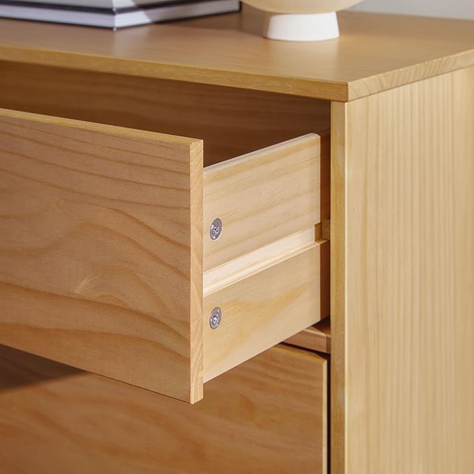Walker Edison Sloane 3-Drawer Groove Handle Solid Pine Wood Dresser, 36 Inch, Natural Pine