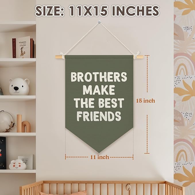 Wheatwin Boys Room Decor, Brothers Make the Best Friends Wall Hanging Pennant Flag Banner, Sage Green Wall Decor for Nursery Toddler Baby Little Boys Bedroom Playroom 15x11 Inch