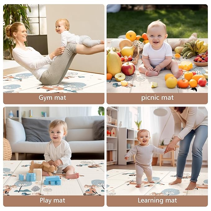 UANLAUO Kids Play Mat for Babies and Toddlers - Baby Play Mats for Floor Crawling Mats for Babies 6-12 Months, Large Waterproof Activity Playmats for Baby Infants, Toddlers, Play & Tummy Time