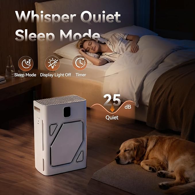 Meowant Pet Air Purifier for Home Large Room 2600ft², Double Air Intake HEPA Air Cleaner For Pet Hair Dander Odor Dust Smoke, Washable Pre-Filters, PM2.5 Air Quality Monitor, Auto Mode, White