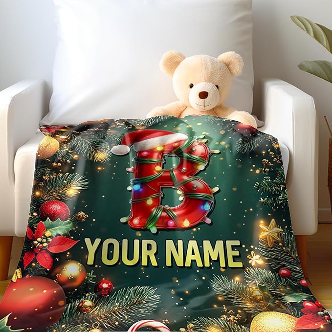 Ship Next Day, Custom Christmas Blanket - Merry Christmas Personalized Blanket, Xmas Gifts for Family Mom Dad Daughter Son Grandkids, for Teen Girls Women Man, Stocking Stuffers