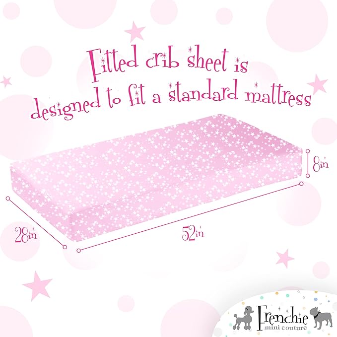Frenchie Mini Couture Fitted Crib Sheets 100% Woven Cotton Fits Toddler Mattress, Pink Stars, 28 x 52inx8in, 2-Pack