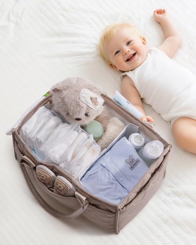 CEI-CEI Baby Diaper Caddy Organizer with Handle, Large Portable Nursery Storage Basket for Newborn Essentials, Changing Table and Car Organizer, Gift for Baby Shower