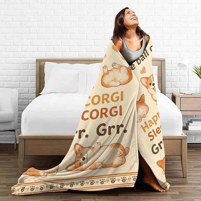 Cute Corgi Throw Blanket Nursery Soft Cozy Fleece Fuzzy Plush Warm Stuff Puppy Dog Bedding Blanket Gifts for Corgi Lovers Boys Girls Kids Adult Men Women 50"X60"