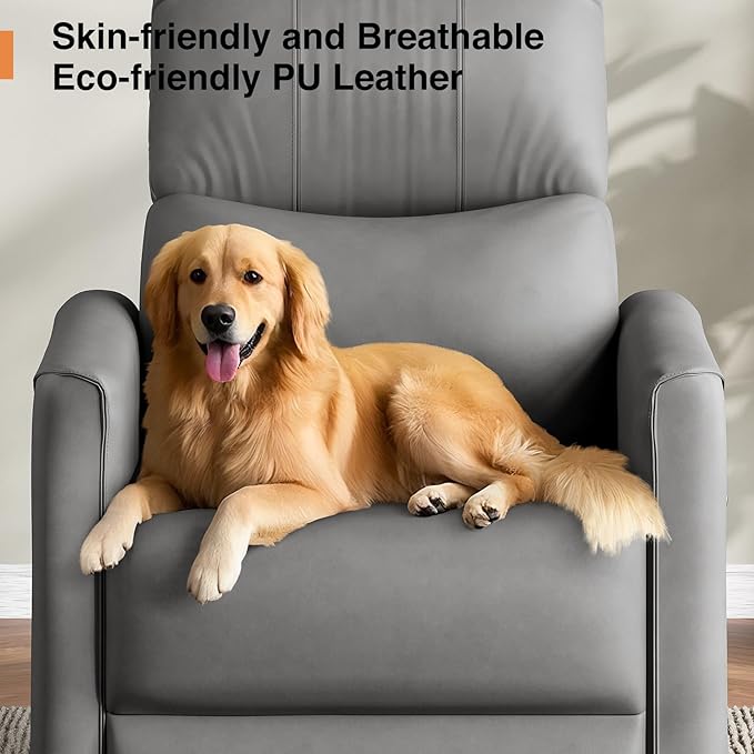 Power Swivel Rocker Recliner, 360° Swivel Nursery Rocking Chair, PU Leather Glider Rocking Recliner, Infinite Position Electric Chair for Adults with USB Port for Living Room, Dark Gray