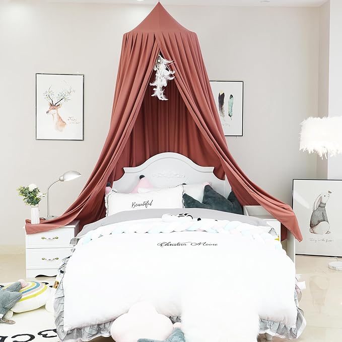 Extra Large Kids Bed Canopy for Girls Boys Bedroom Decor, Crib Nursery Hanging Light Blocking Reading Nook (Rose Red)