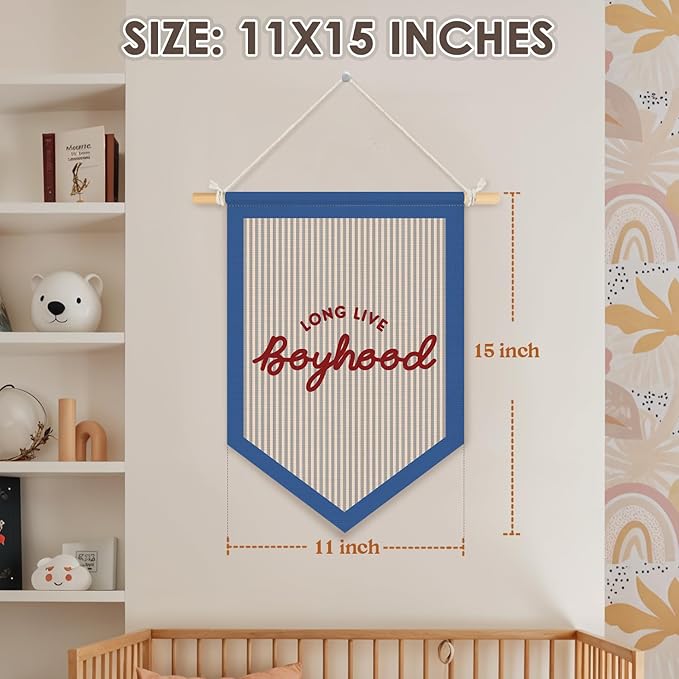 Wheatwin Long Live Boyhood Pennant Flag Banner, Boys Room Decor, Vintage Playroom Wall Decor for Kids Boys Toddler Nursery Bedroom Playroom 15x11 Inch