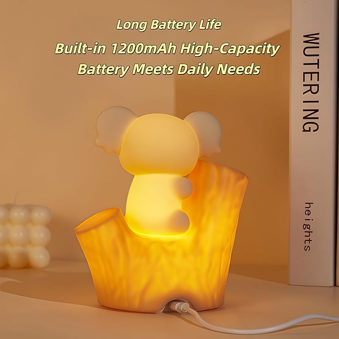 Koala Tap Night Light USB Rechargeable Dimmable Timer RGB Color Changing Silicone Cute Cartoon LED Touch Lamp for Kids Bedroom Nursery Baby Toddler