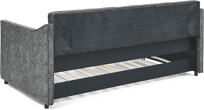 Bellemave Twin Upholstered daybed with Trundle, Polyester Sofa Bed Twin Size, daybed with Trundle for Adults, Kids, Girls, Teens, for Living Room, Grey