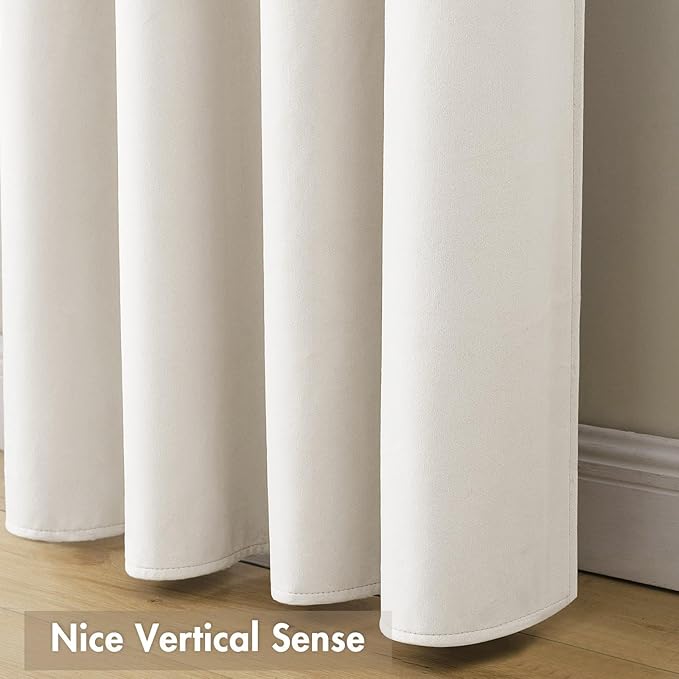 MIULEE Ivory Velvet Curtains 108 Inches Long Thermal Insulated Blackout Curtain Drapes for Bedroom Living Room Darkening Rod Pocket Set of 2