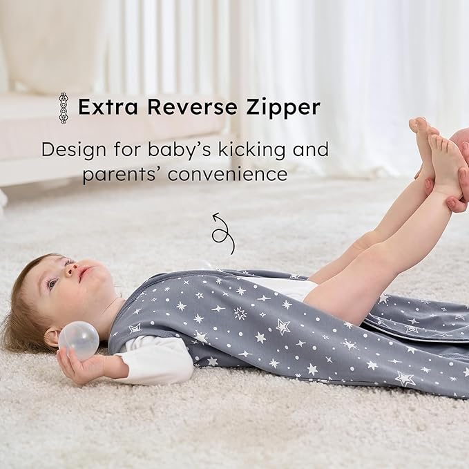 Baby Sleep Sack 18-24 months, 100% Cotton Sleeping Sack for Newborn and Infant, 3 Pack Baby Wearable Blanket for Boy and Girl, 0.5 Tog Lightweight Double Zipper Sleep Bag Grey Moon Bear