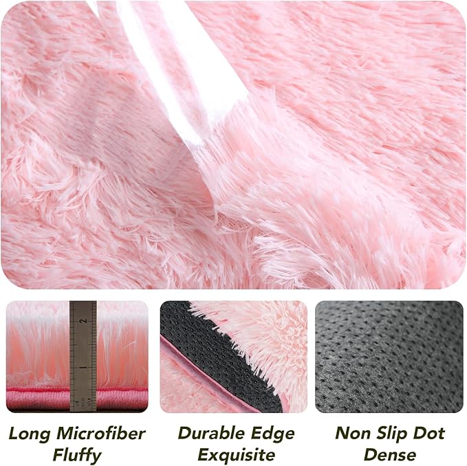 Round Area Rug for Living Room: Pink Shag Rugs for Living Room- 8x8 Feet Large Fluffy Round Rugs- Shag Shaggy Pink Rugs Soft Plush Indoor Carpets for Bedroom, Nursery, 8ft