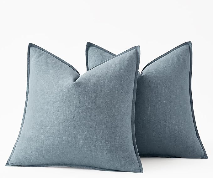 MIULEE Decorative Linen Pillow Covers 28x28 Inch Blue Grey Boho Farmhouse Neutral Couch Throw Pillows for Bed Pack of 2 Accent Modern Pillowcase Sofa Livingroom Home Decor