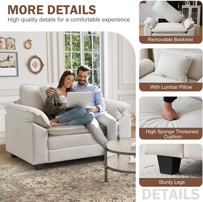 CDCASA Oversized Accent Chair with Ottoman, Velvet Comfy Cloud Sofa Chair with Large Seat and Upholstered Armrests, Modern Extra Wide Armchair Reading Chairs for Bedroom, Living Room, Beige