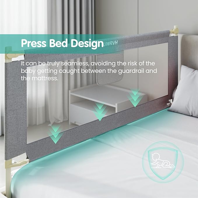 Bed Rails for Toddlers,Toddler Bed Rails,Bed Rail for Baby - Adjustable Height Bed Guard with Child Safety Lock, Universal Fit for King/Full/Twin Beds (Grey, 1 Side 47Inch)