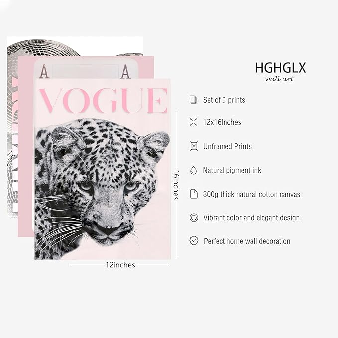 Retro Bar Cart Decor Aesthetic Girly Wall Art Modern Room Aesthetic Wall Art Funny Maximalist Leopard Print Set Of 3 Trendy Disco Ball Poster 12x16 Inch UnFramed for Living Room Bedroom Dorm Apartment