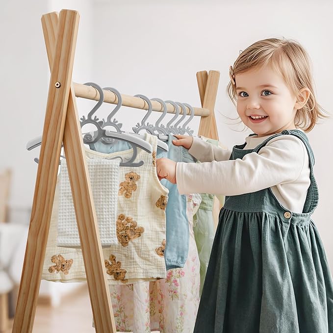 Kids Hangers 30PCS, 11"-14" Extendable and Stackable Baby Hangers, 45g Ultra-Thick Space Saving Non-Slip Plastic Hanger for Infant, Toddler and Nursery Closet, Gray