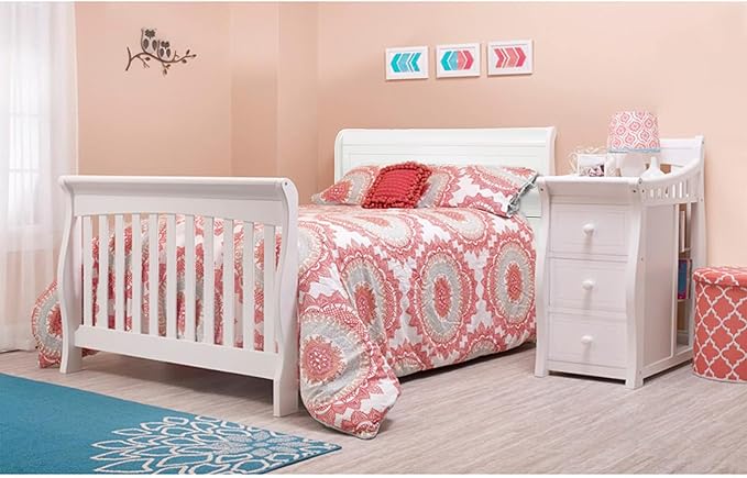 Sorelle Furniture Princeton Elite Crib and Changer with Solid Panel Back Classic -in- Convertible Diaper Changing Table Non-Toxic Finish Wooden Baby Bed Toddler Full-Size Nursery - White