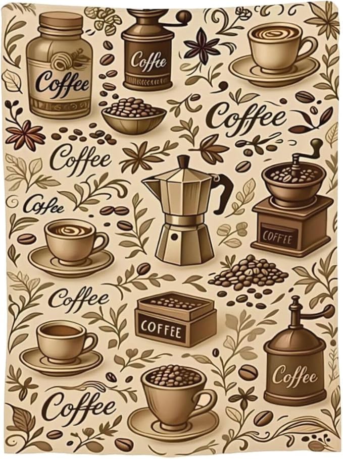 Coffee Blanket Cafe Throw Blanket Food Soft Cozy Fleece Fuzzy Stuffed Plush Flannel Gifts for Girls Women Boys Kids Adults 50"X60"