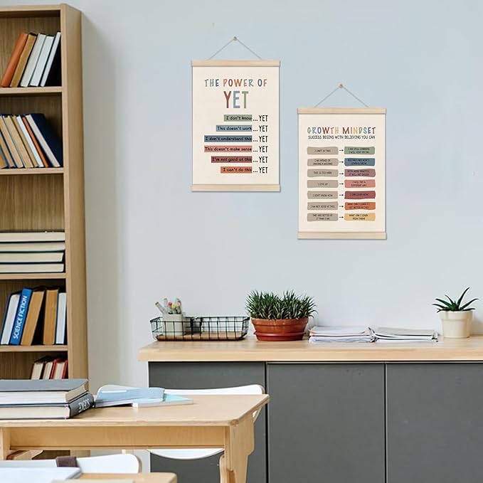 DOI-LANEE Mental Health Posters Hanger Frame, Set of 2 Growth Mindset Posters, Positive Affirmations Wall, Therapy Office Decor, Inspirational Decor for School Counselor Office Bedroom 16x12 Inch