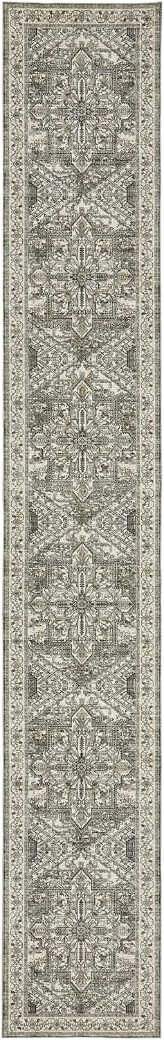 WITSHOCK 3x20 Extra Long Runner Rug for Hallway: Washable Boho Low Pile Stain Resistant Foldable Floor Carpet for Bedroom Entryway Bathroom Kitchen, Distressed Farmhouse Rug, Brown/Lvory, 36″x240″