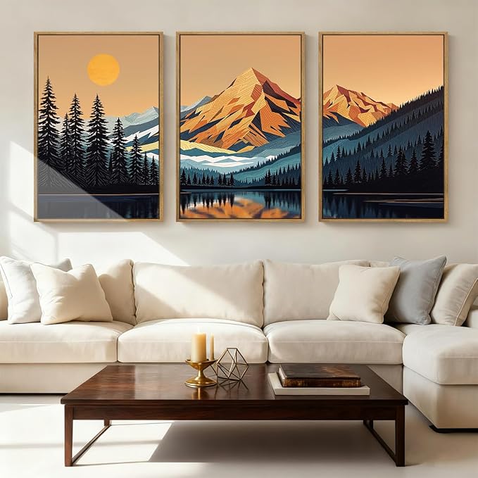 IARTTOP Large Mountain Framed Canvas Wall Art 16x24 Inch Abstract Mountain Landscape Wall Decor Set of 3 Modern Nature Scenery Art Prints for Living Room Bedroom Office
