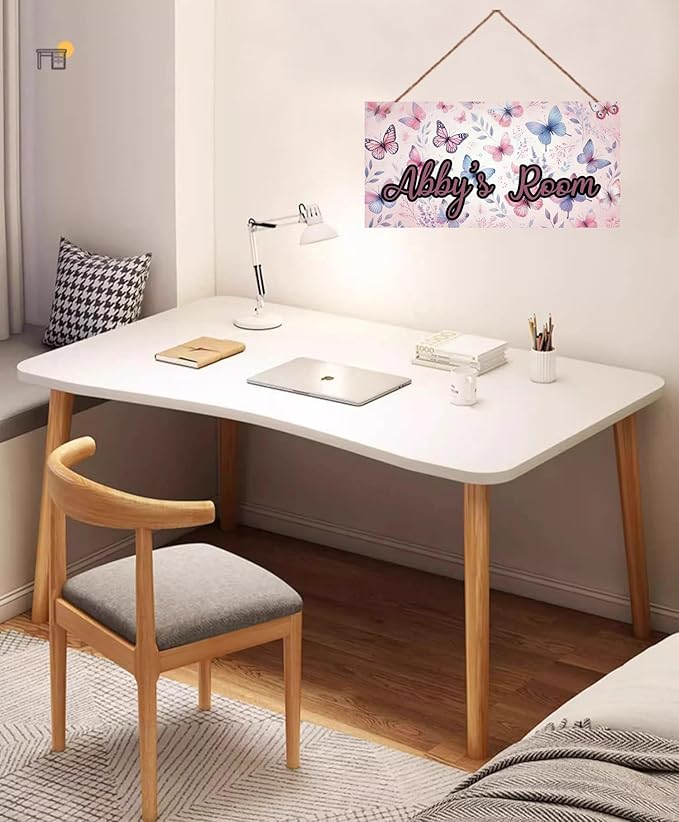 Personalized Sign Colorful Butterfly Rerto Sign Wall Art Decor For Kids Room Custom Name Door Décor For Girls Bedroom Home Kitchen Garden Yard