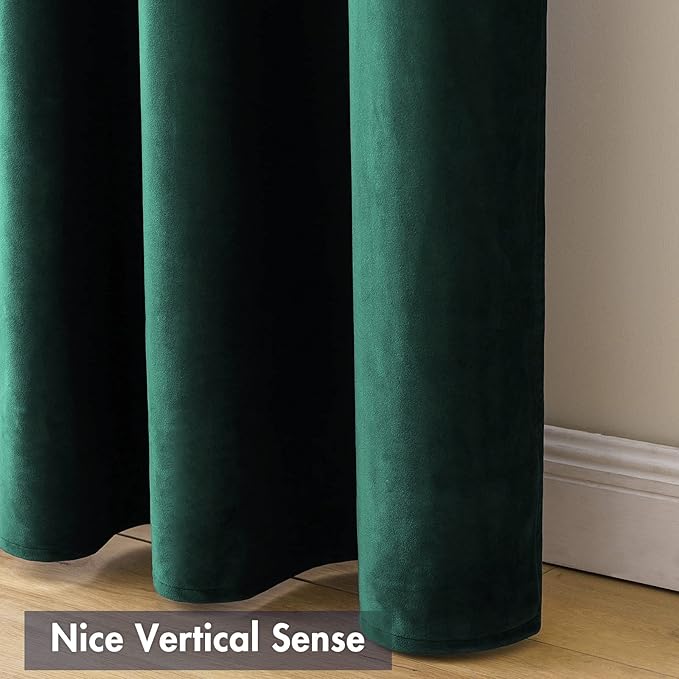 MIULEE Dark Green Velvet Curtains Thermal Insulated Blackout Curtain Christmas Emerald Green Drapes for Bedroom Living Room Darkening 63 Inches Long Curtains Panels Rod Pocket Set of 2