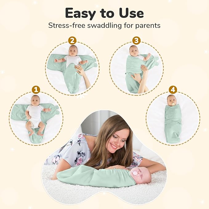 Mama Cheetah Baby Swaddle Sack, Organic Cotton Swaddle Blanket, Adjustable Swaddle Sleep Sacks, Easy Swaddles for Boy Girl 0-3 Month, Baby Essentials, 4-Pack, Neutral Bliss