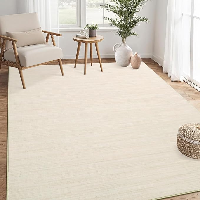 Modern Solid Color Area Rug 10x13 Large Living Room Area Rug Washable Abstract Bedroom Rugs Non Slip Boho Dining Room Throw Carpet Soft Stain Resistant Minimalist Rugs for Nursery Home Office, Ivory