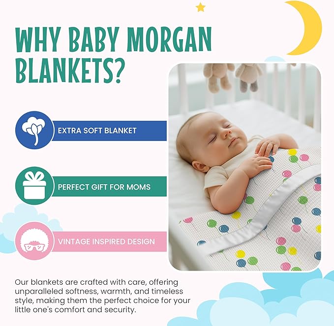 Blankets Thermal Waffle Baby Blanket Crib Bedding - Soft Cozy Warm Infant Thermal Cover for Nursery Stroller or Bassinet, Lightweight Ideal Shower Gift Nylon Trim Balloon Pattern 36" x 50"