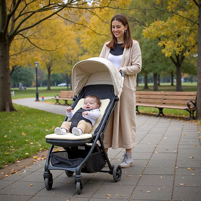 Momcozy Reversible Stroller Cushion | Universal Breathable Stroller Liner | Winter Warm Car Seat Liners | Crib Carriage Cushion Pad | Plush for Winter Use &Soft Fabric for All-Season Comfort