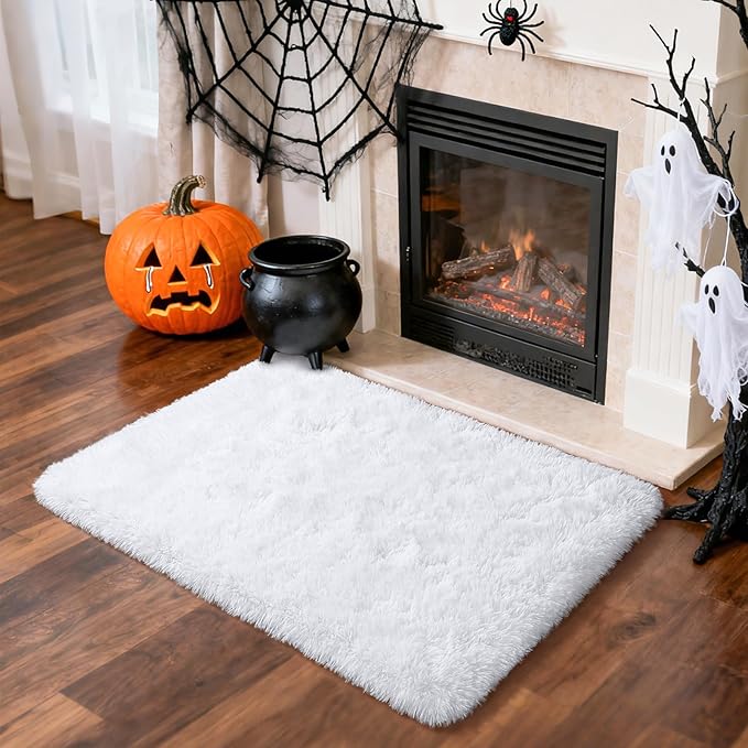 Merelax Soft Modern Indoor Shaggy Area Rug for Bedroom Livingroom Dorm Kids Room Home Decorative, Non-Slip Plush Fluffy Furry Fur Rugs Comfy Nursery Accent Floor Carpet 2x3 Feet, White