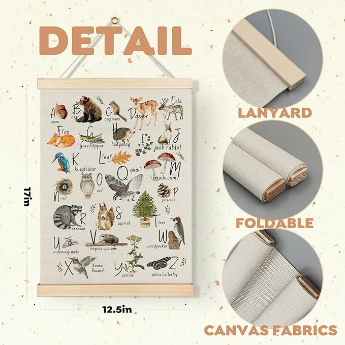 Qvapt Wild Animals Alphabet Poster,Jungle Animals Classroom Decor,Animal Alphabet Canvas 12x16 Print Wall Art Classroom Posters with Hanger