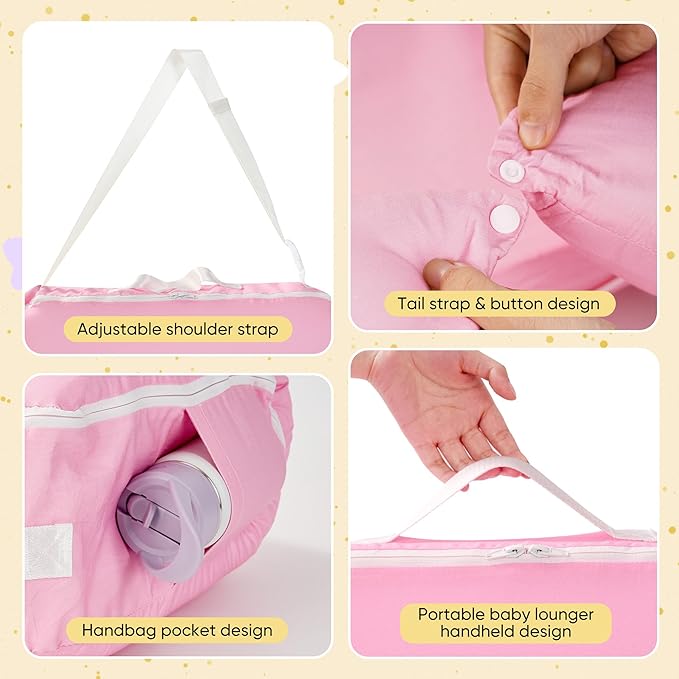 Miereirl Baby Lounger for Newborn, Dock A Tot & Baby Lounger Pillow with Soft Cotton, Infant Lounger for 0-24 Months, Baby Nest Lounger, Essentials Gifts Nest Cover - Pink