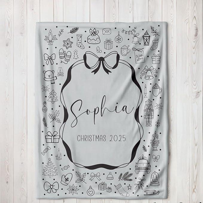 Personalized Baby's First Christmas Blanket, Custom Bow Baby Name Christmas Blanket, Soft Fleece Or Sherpa Throw, Baby Shower, Made in USA