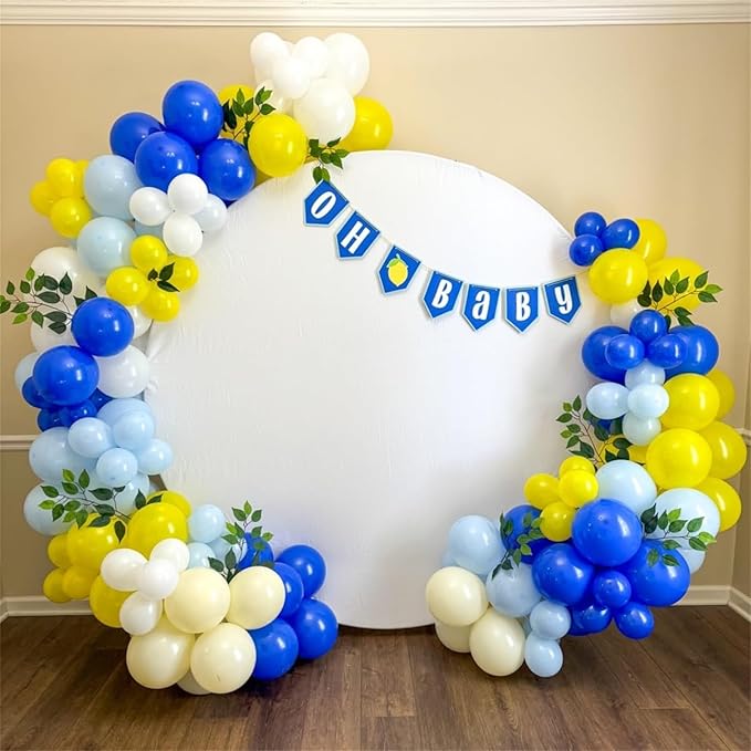 Blue and Yellow Balloons Set, 60Pcs 12 Inch Lemon Yellow Pastel Baby Sky Metallic Blue White Latex Balloons for Birthday Baby Bridal Shower Cartoon Party Deocrations Supplies