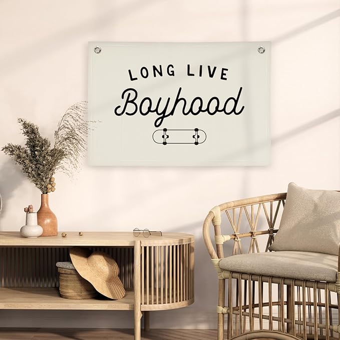 Boys Room Nursery Decor,Long Live Boyhood Skateboard Wall Decor Hanging Flag Nursery Toddler Kids Room Decoration,Gifts for Teens, Minimalist Wall Decor, Vintage Sports Nursery Decor boyroom banner
