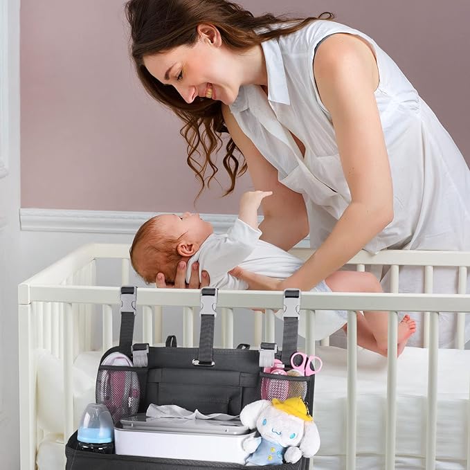 HHZ XL Hanging Diaper Caddy Organizer –Sturdy and Durable Baby Organizer – Diaper Stacker for Changing Table, Crib, Playard or Wall & Nursery Organization