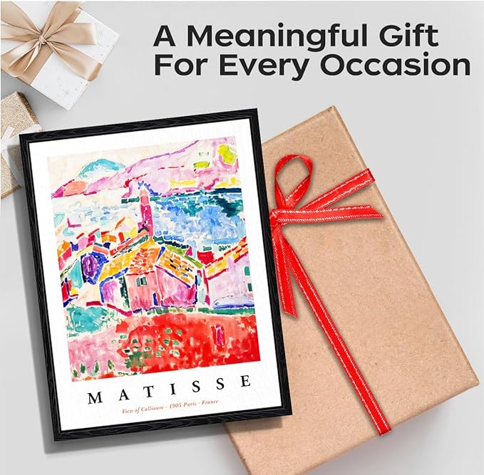 Fauvist Coastal Village Wall Art, vibrant seaside rooftops, fauvist wall decor, matte finish framed canvas print, art history poster, for living room studio art lovers gift, 12x15 inch